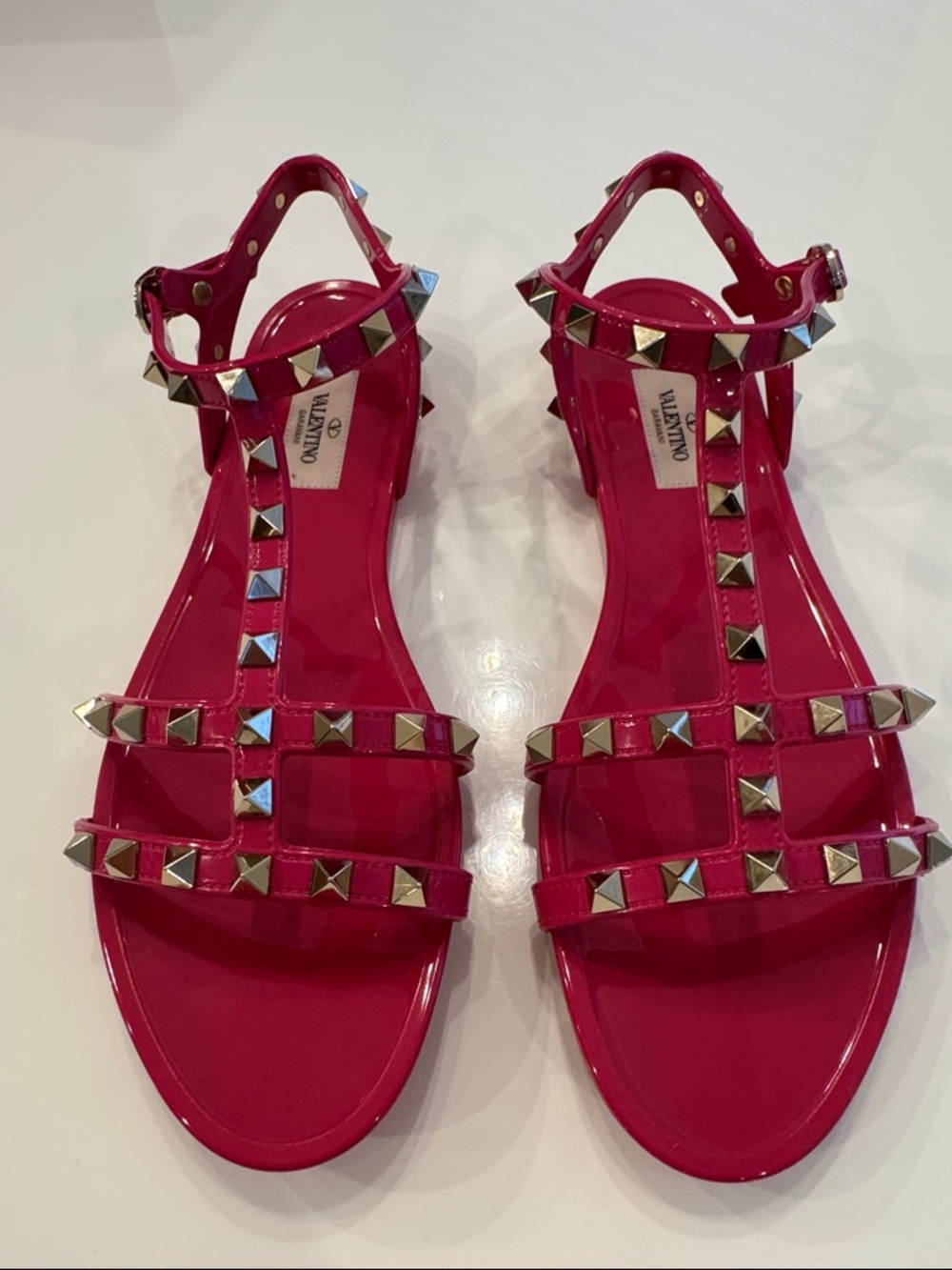 Valentino Garavani Hot Pink Rockstud T-Strap Jelly Sandals